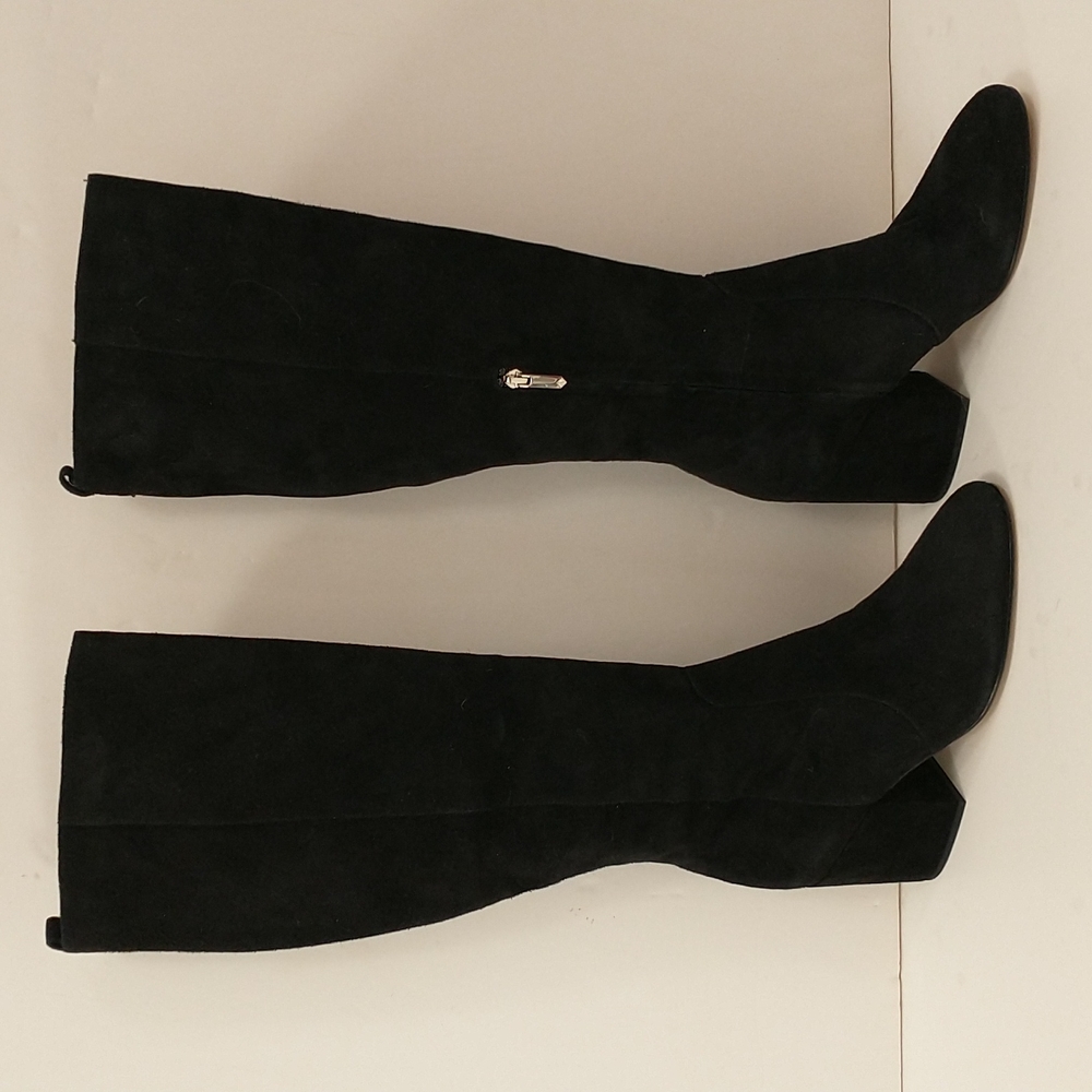 Tall Black Suede Boots Sam Edelman NWT Chunky Heel Retro Sexy Fun 9.5